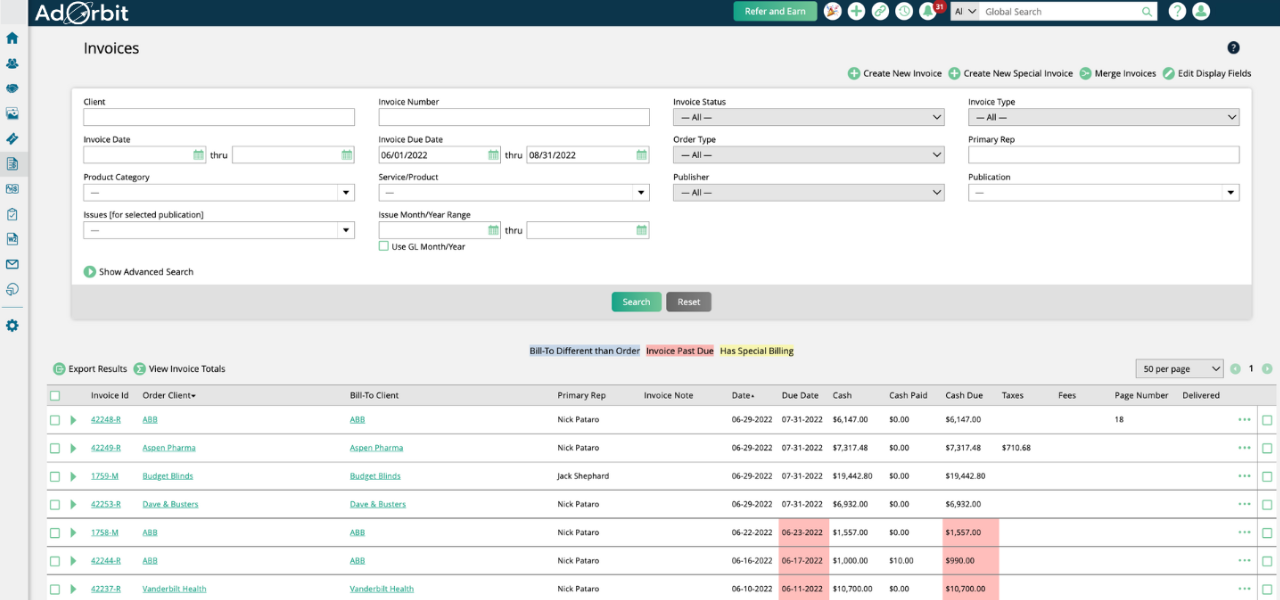 Invoices AdOrbit