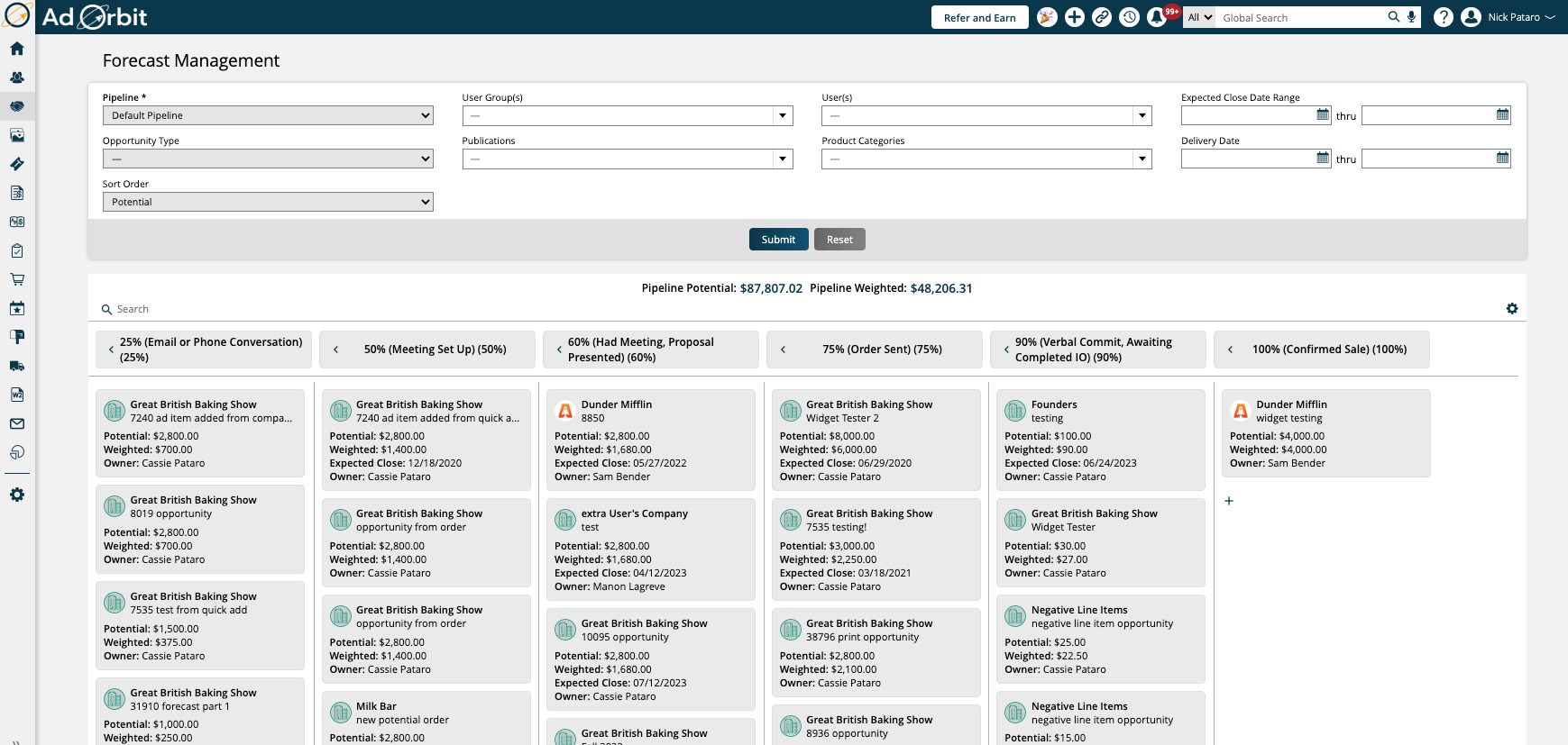 ad orbit opportunity management screen cap